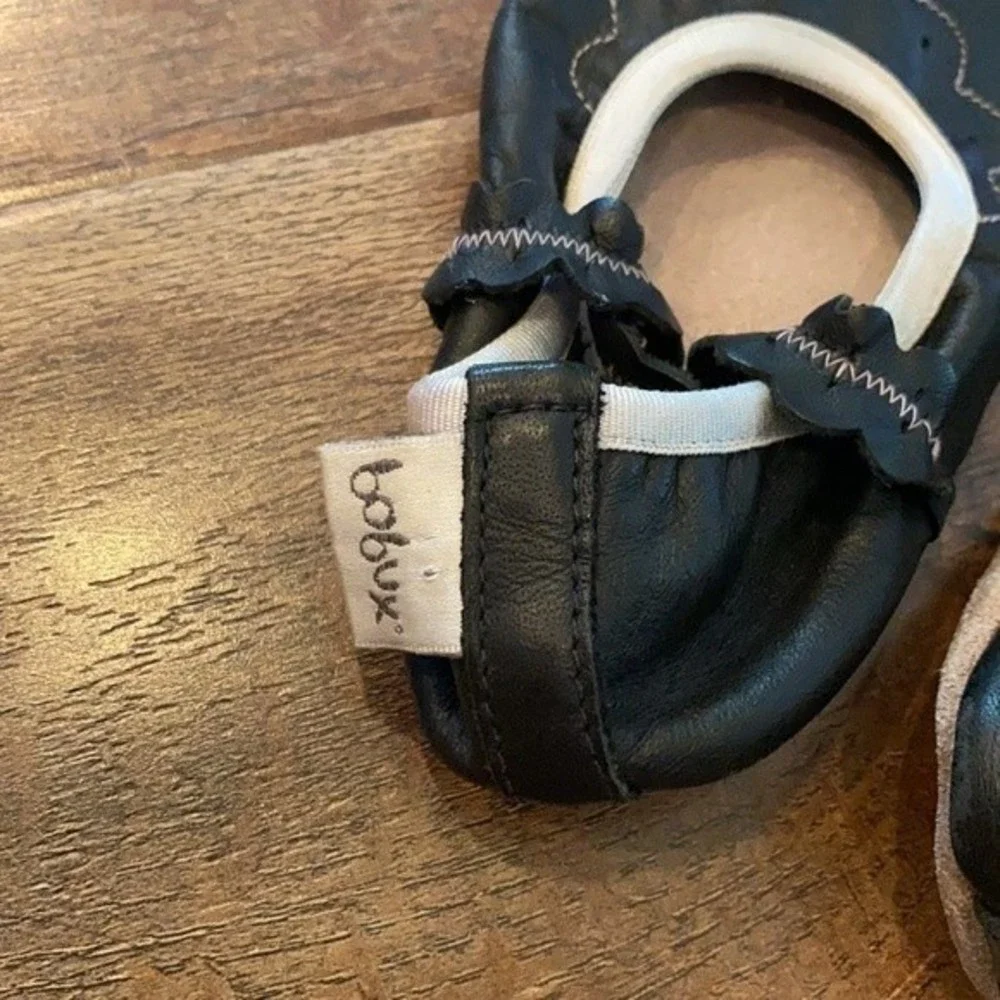 Bobux Black Leather Soft Sole Mary Janes Crib Shoe
